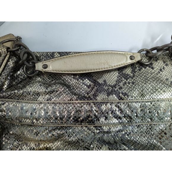 Coach Kristin Gray Leather Snakeskin Printed Chain Strap Hobo Shoulder Bag - Picture 5 of 12